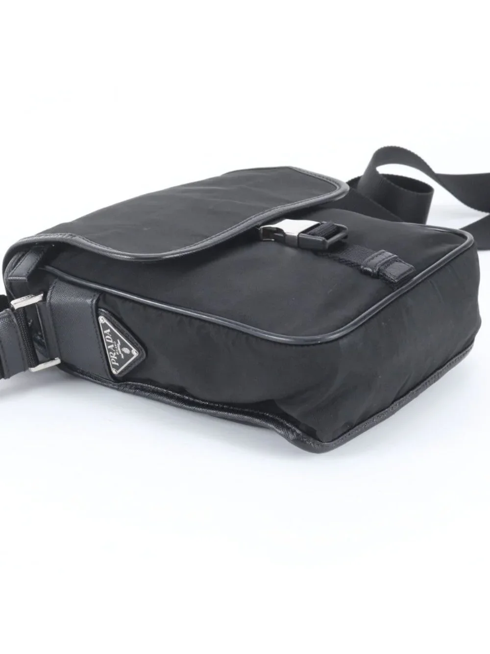 Prada Tessuto Nylon Triangle Logo Leather Shoulder Bag Crossbody Messenger